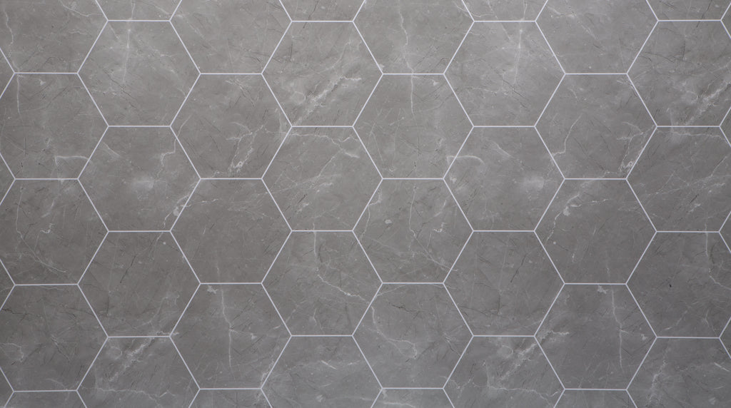 4010040205 - Neptune 1000mm x 2400mm Heavy Duty Grout Line Panel - Lunar Stone Hexagon Tile image