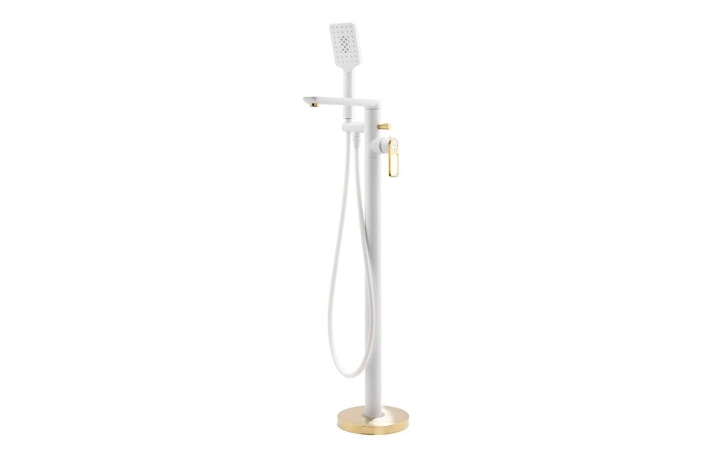 AB2806 - Abode Levarto Floor Standing Bath Shower Mixer - Matt White & Brass image
