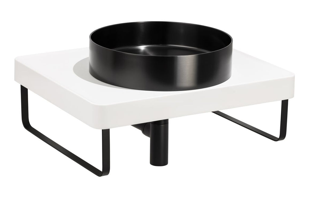 ABP1008 - Abode Tableau/Iox Shelf & Round Basin Set - Chalk White w/Matt Black Finishes image