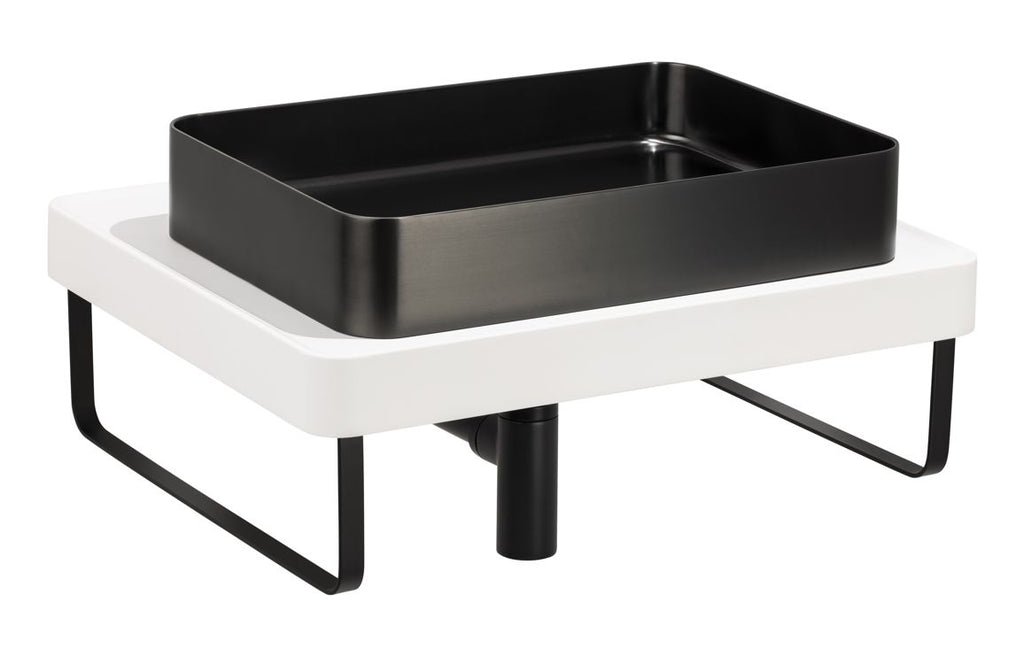 ABP1011 - Abode Tableau/Iox Shelf & Tablet Basin Set - Chalk White w/Matt Black Finishes image