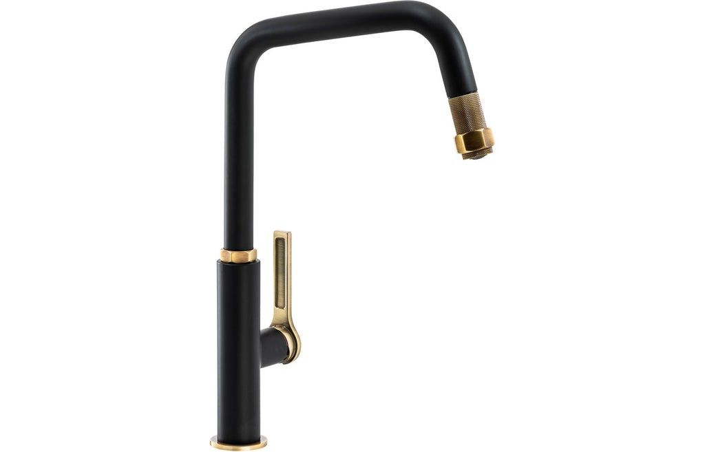 AT2181 - Abode Hex Single Lever Mixer Tap w/Pull Out - Antique Brass & Matt Black image
