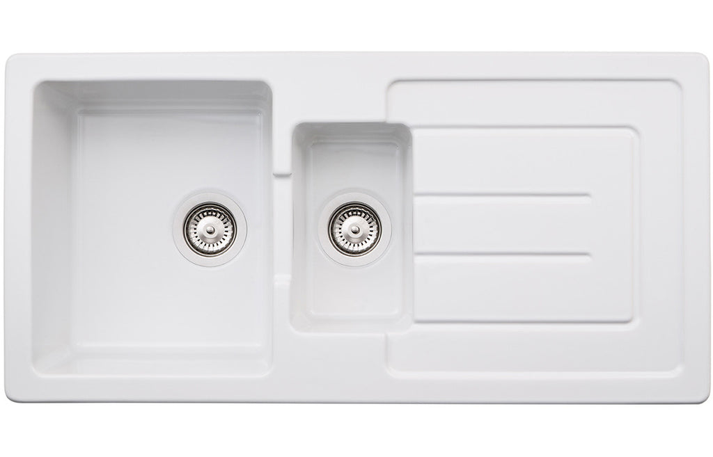 AW1041 - Abode Acton 1.5B & Drainer Ceramic Inset Sink - White image