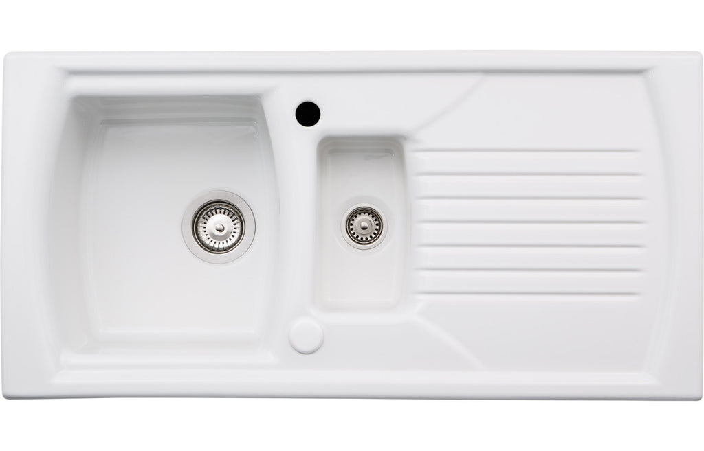 AW1043 - Abode Milford 1.5B & Drainer Ceramic Inset Sink - White image