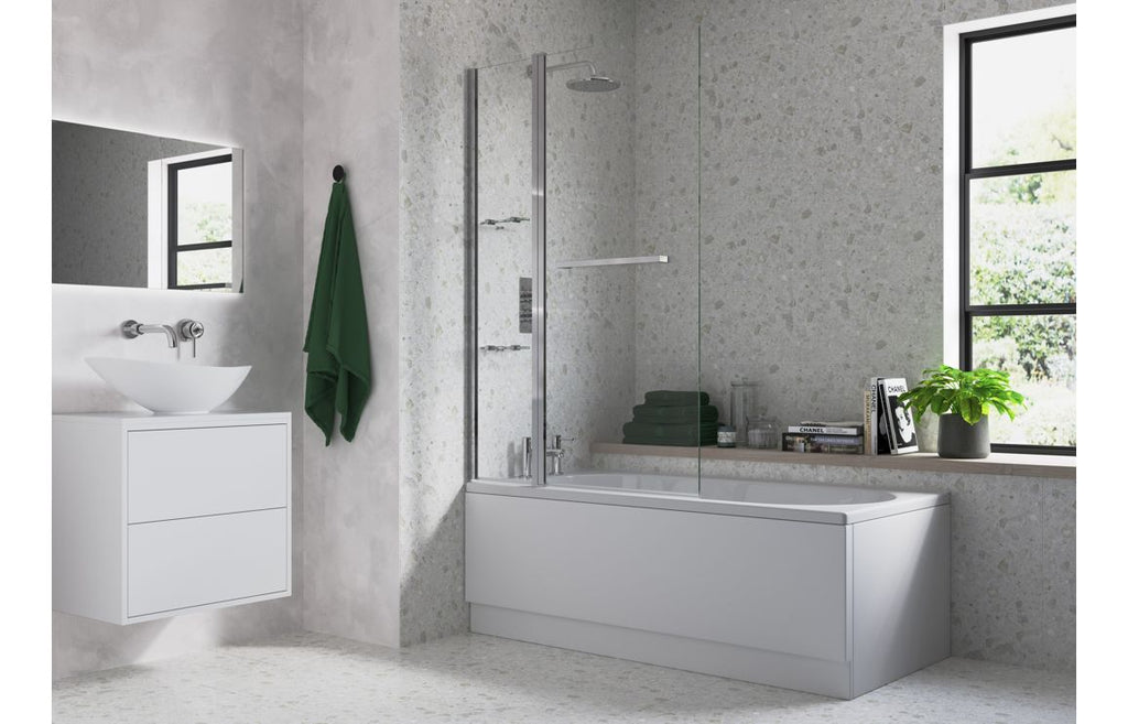 HOTT3775 - 1000x1500mm Two Panel Folding Bath Screen (6mm) - Chrome image