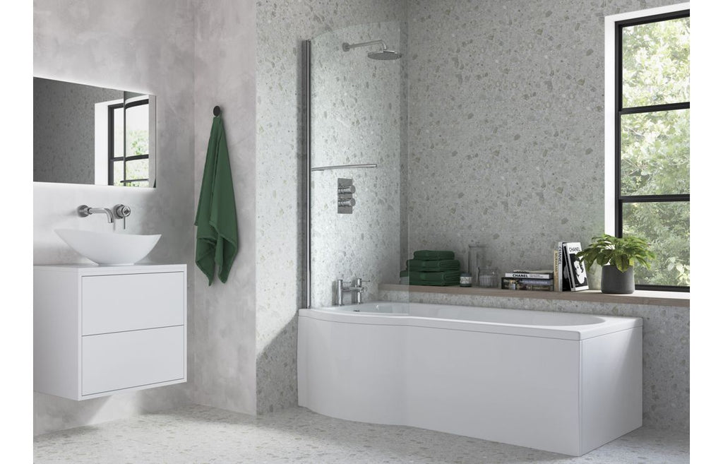 HOTT3776 - 760x1500mm P Shape Bath Screen (6mm) - Chrome image