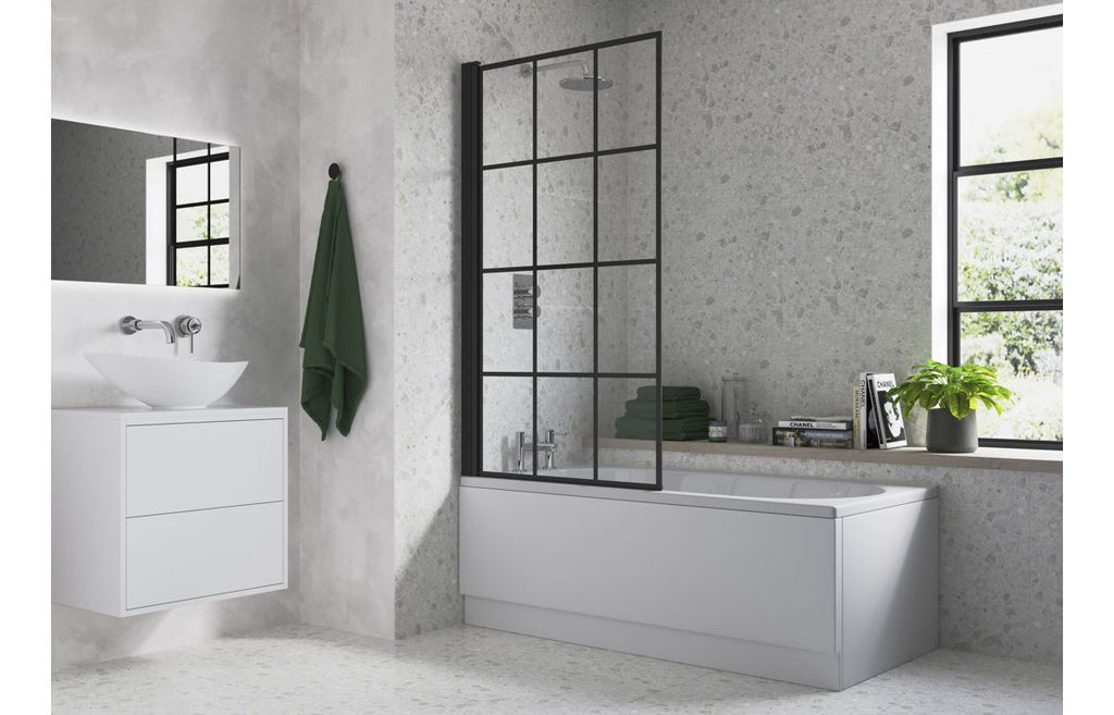 HOTT104940 - 800x1500mm Single Straight Bath Screen (6mm) - Black Framed image