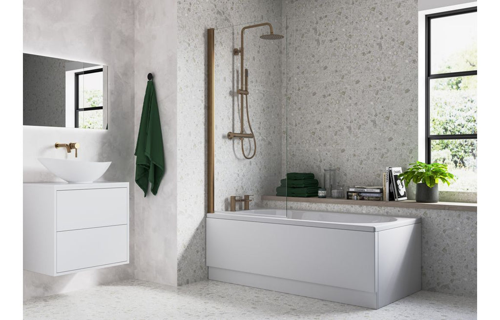 HOTT108939 - 800x1500mm Single Straight Bath Screen (6mm) - Brushed Bronze image