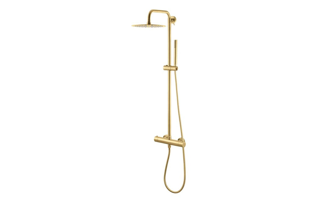 DICM0852 - Vema Thermostatic Round Bar Valve w/Fixed Head & Riser - Brushed Brass image