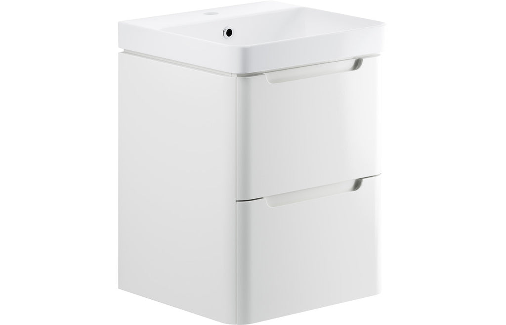 HOTT96036 - Naple 500mm 2 Drawer Wall Hung Cloakroom Basin Unit - White Gloss image