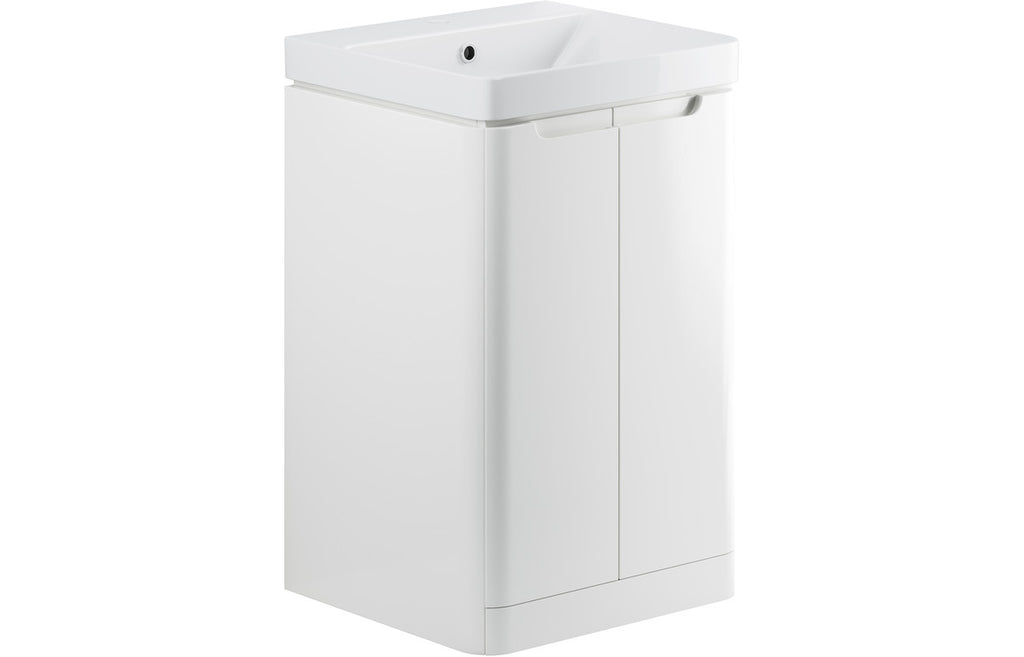 HOTT96039 - Naple 500mm 2 Door Floor Standing Cloakroom Basin Unit - White Gloss image