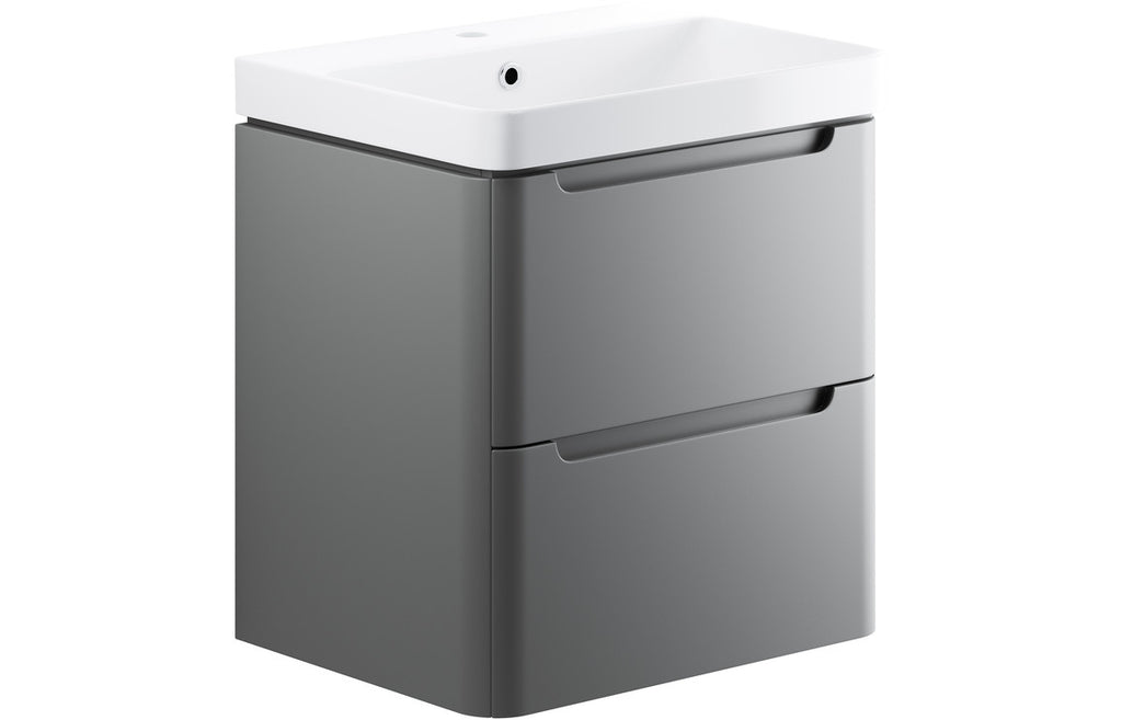HOTT96043 - Naple 605mm 2 Drawer Wall Hung Basin Unit - Matt Grey image