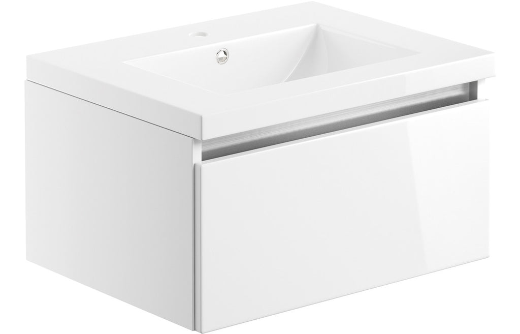 HOTT101524 - Modenia 615mm 1 Drawer Wall Hung Basin Unit Inc. Basin - White Gloss image