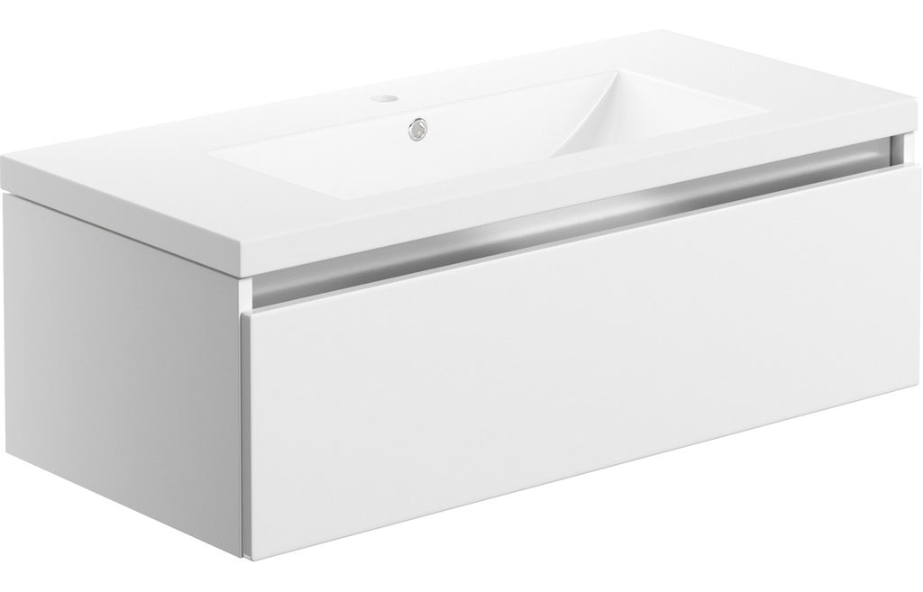 HOTT101526 - Modenia 815mm 1 Drawer Wall Hung Basin Unit Inc. Basin - White Gloss image