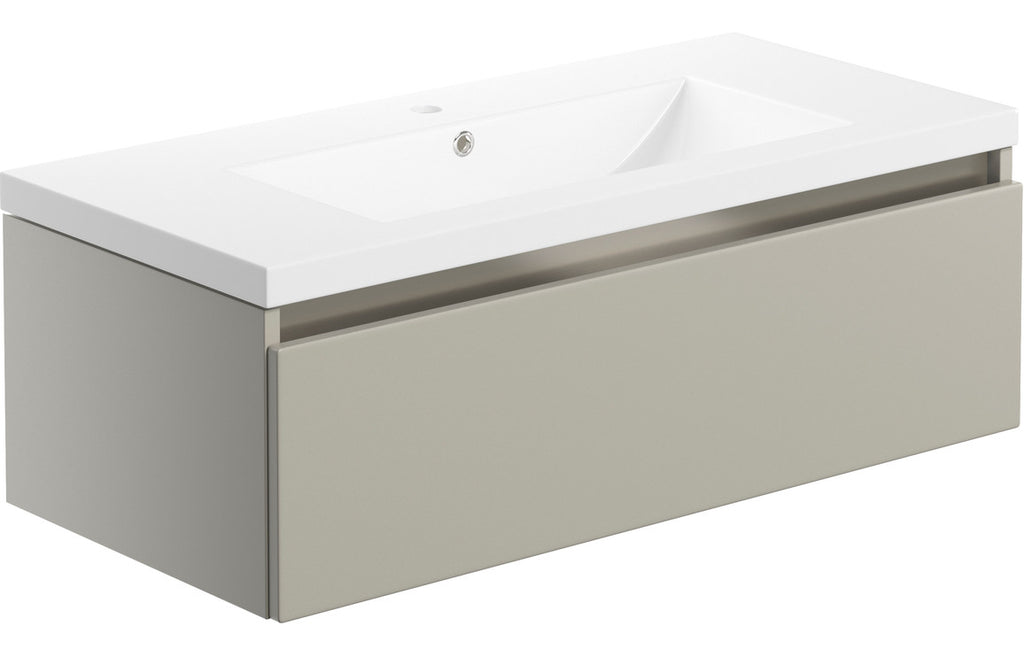 HOTT101551 - Modenia 815mm 1 Drawer Wall Hung Basin Unit Inc. Basin - Matt Latte image