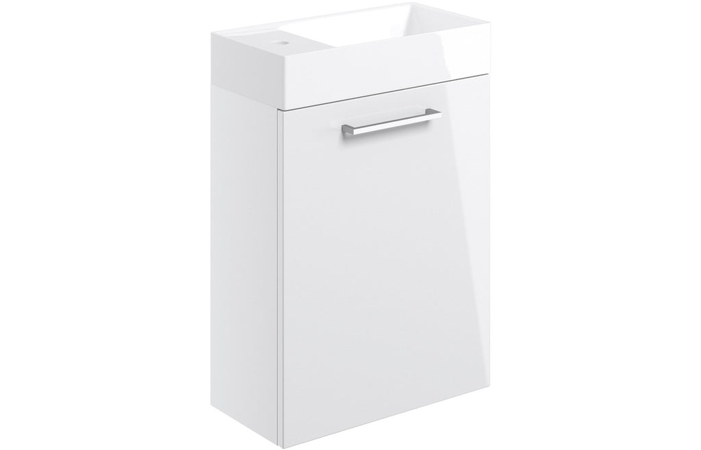 HOTT103317 - Genoa 410mm Wall Hung 1 Door Basin Unit & 1TH Basin - White Gloss image