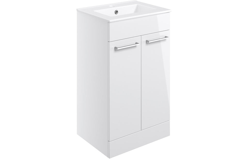 HOTT103320 - Genoa 510mm Floor Standing 2 Door Basin Unit & 1TH Thin Edge Basin - White Gloss image