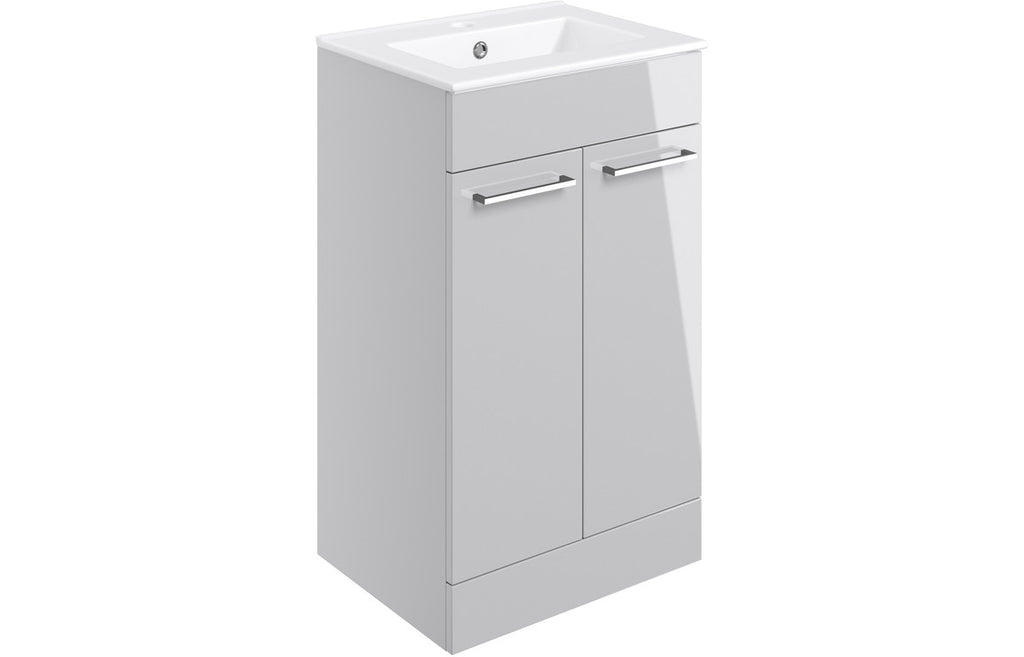 HOTT103321 - Genoa 510mm Floor Standing 2 Door Basin Unit & 1TH Thin Edge Basin - Grey Gloss image