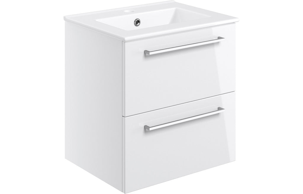 HOTT103323 - Genoa 510mm Wall Hung 2 Drawer Basin Unit & 1TH Thin Edge Basin - White Gloss image