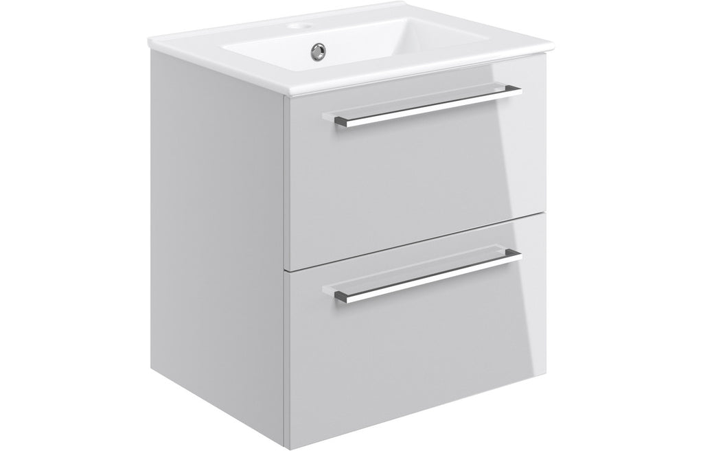 HOTT103324 - Genoa 510mm Wall Hung 2 Drawer Basin Unit & 1TH Thin Edge Basin - Grey Gloss image