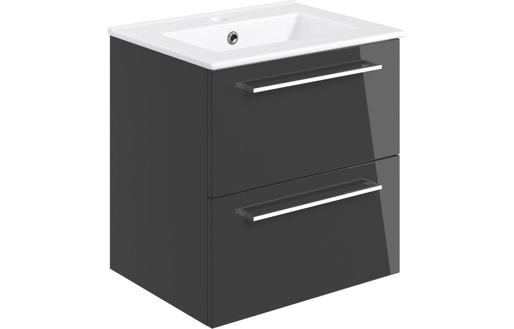 HOTT103325 - Genoa 510mm Wall Hung 2 Drawer Basin Unit & 1TH Thin Edge Basin - Anthracite Gloss image
