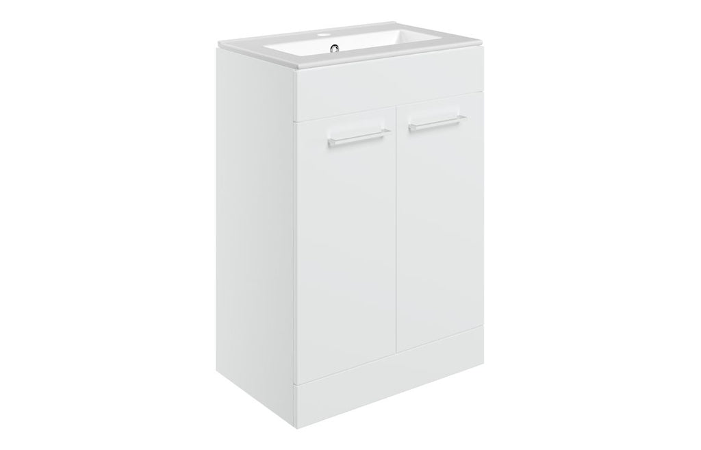 HOTT103326 - Genoa 610mm Floor Standing 2 Door Basin Unit & 1TH Thin Edge Basin - White Gloss image