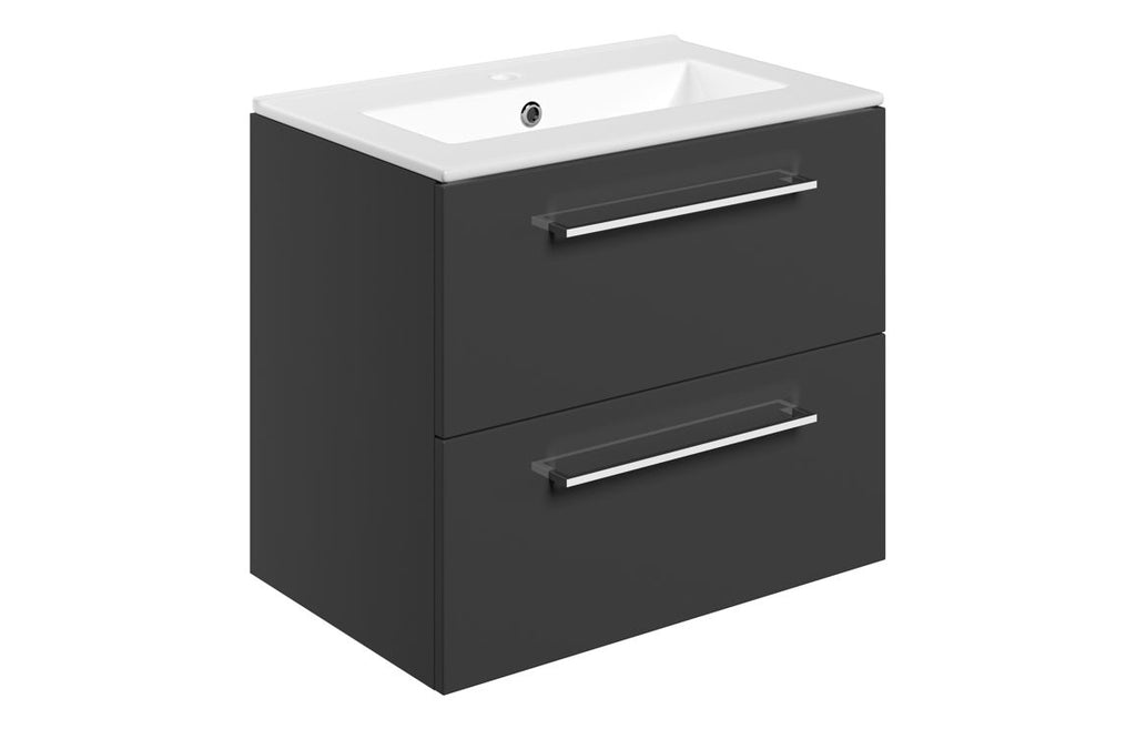 HOTT103331 - Genoa 610mm Wall Hung 2 Drawer Basin Unit & 1TH Thin Edge Basin - Anthracite Gloss image