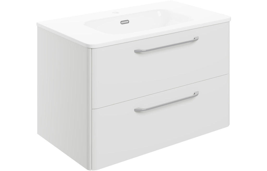 HOTT104097 - Ravenna 810mm 2 Drawer Wall Unit & Basin - White Gloss image