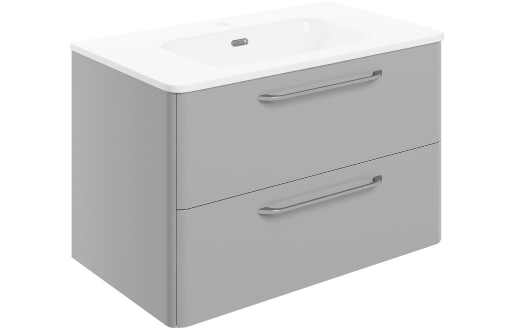 HOTT104098 - Ravenna 810mm 2 Drawer Wall Unit & Basin - Grey Gloss image