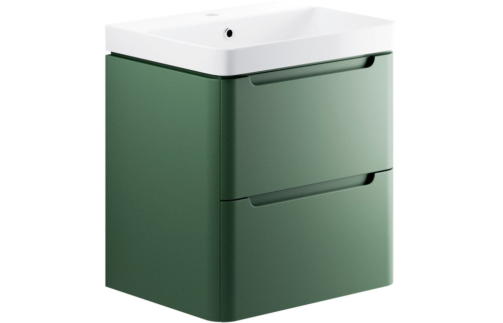 HOTT105326 - Naple 605mm 2 Drawer Wall Hung Basin Unit - Matt Sage Green image