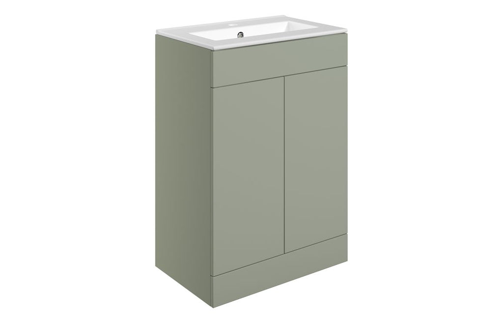 HOTT106974 - Romori 610mm Floor Standing 2 Door Basin Unit & 1TH Basin - Matt Olive Green image