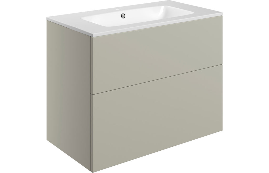HOTT106993 - Romori 815mm Wall Hung 2 Drawer Basin Unit & 1TH Basin - Matt Latte image