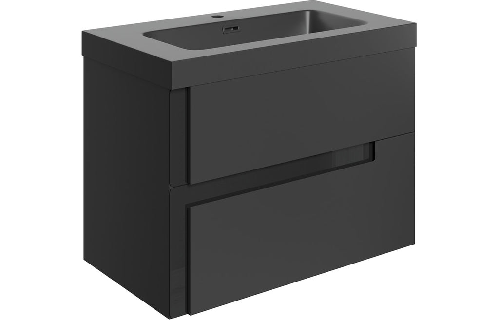 HOTT106881 - Decao 805mm Wall Hung 2 Drawer Basin Unit & 1TH Co-ordinating Basin - Matt Black & Glass image