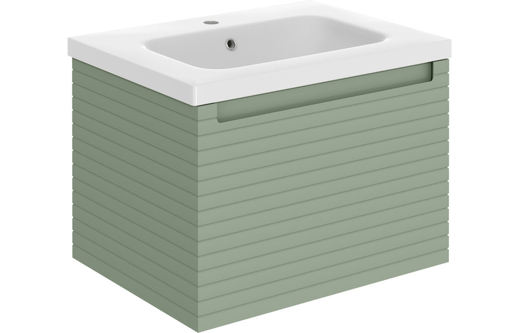 HOTT106939 - Laurie 615mm Wall Hung 1 Drawer Basin Unit & 1TH Basin - Matt Willow Green image