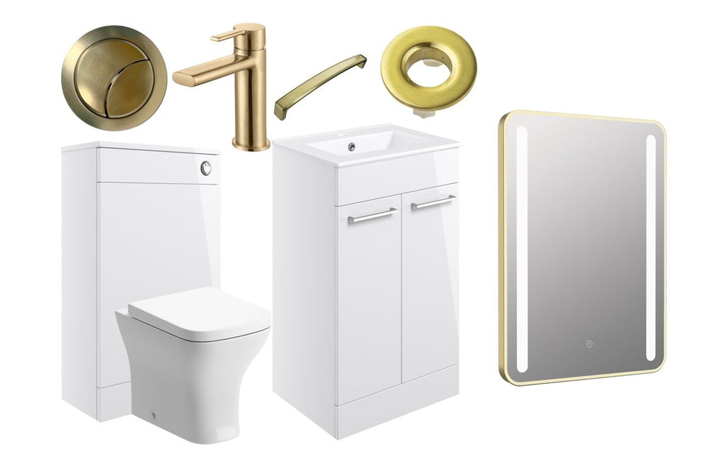 HOTT108134 - Genoa 510mm F/S Furniture Pack - White Gloss w/Brushed Brass Finishes image