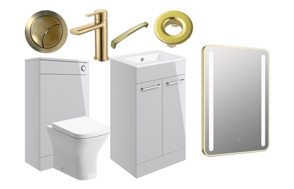 HOTT108136 - Genoa 510mm F/S Furniture Pack - Grey Gloss w/Brushed Brass Finishes image