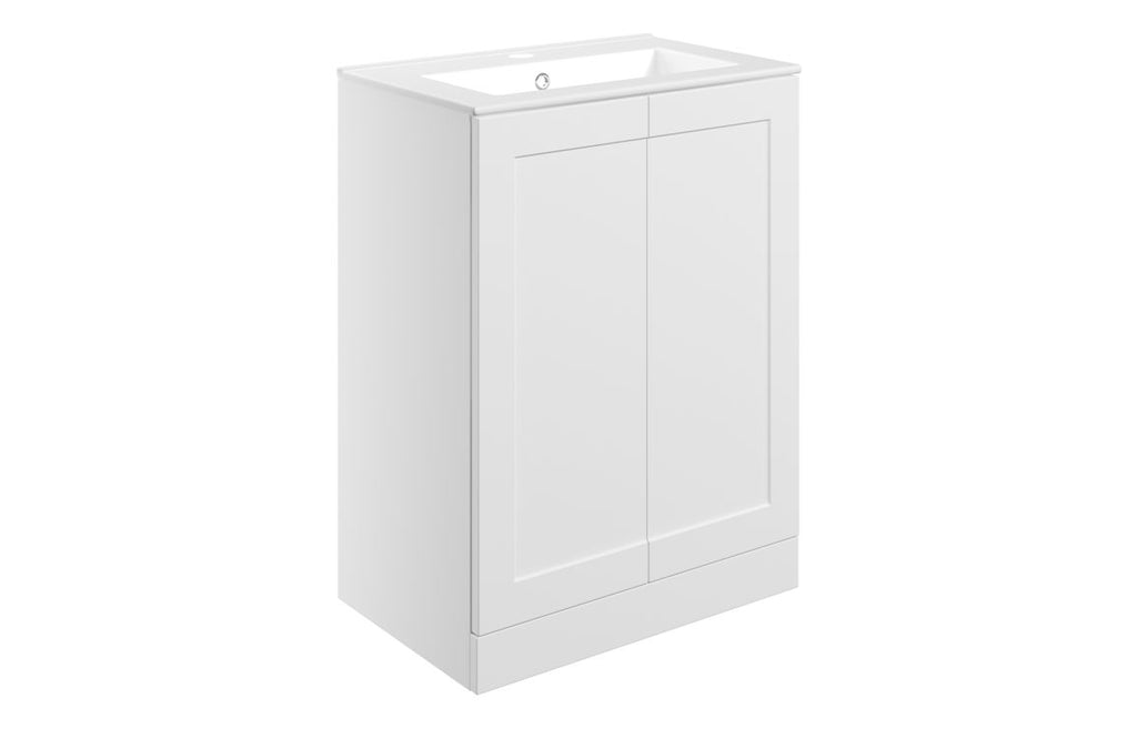 HOTT108514 - Jackson 615mm Floor Standing 2 Door Basin Unit & Basin - Matt White image