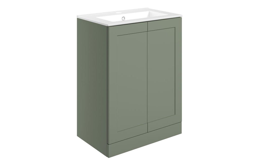 HOTT108515 - Jackson 615mm Floor Standing 2 Door Basin Unit & Basin - Matt Reed Green image