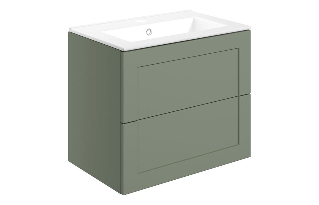 HOTT108518 - Jackson 615mm Wall Hung 2 Drawer Basin Unit & Basin - Matt Reed Green image