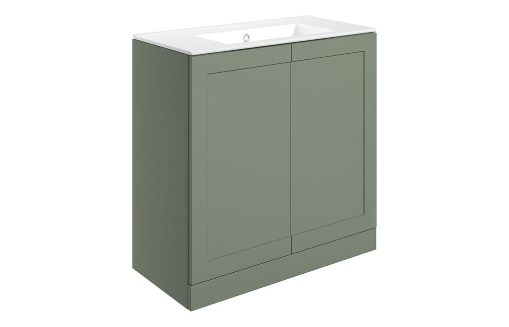 HOTT108521 - Jackson 815mm Floor Standing 2 Door Basin Unit & Basin - Matt Reed Green image