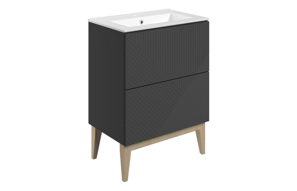 HOTT108498 - Cetara 615mm Floor Standing 2 Drawer Basin Unit & Basin - Matt Graphite Grey image