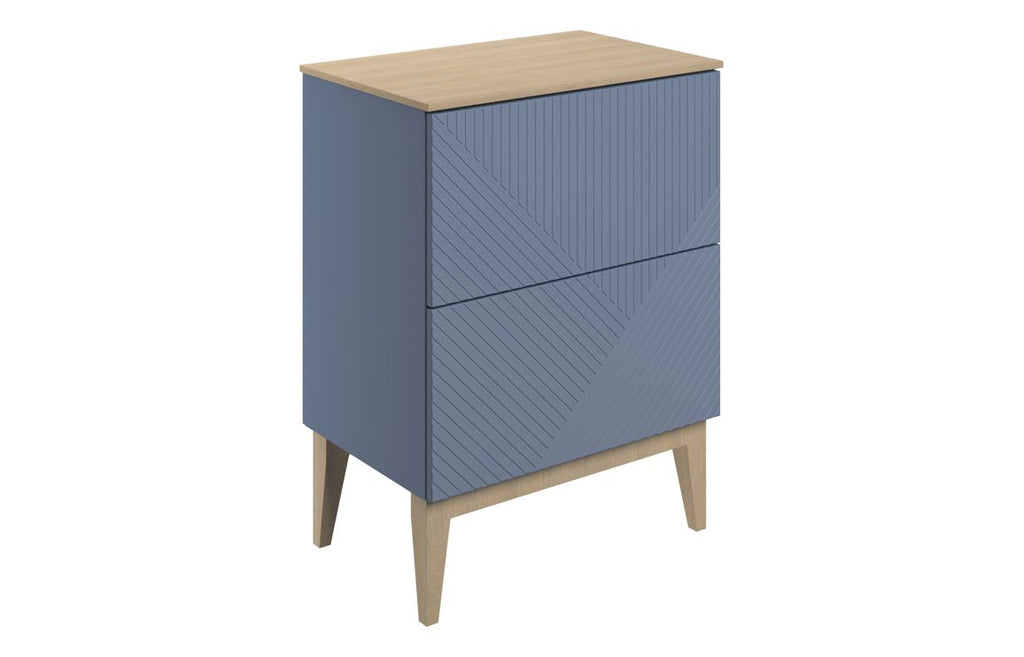 HOTT108502 - Cetara 610mm Floor Standing 2 Drawer Basin Unit & Maple Oak Effect Worktop - Matt Smoke Blue image