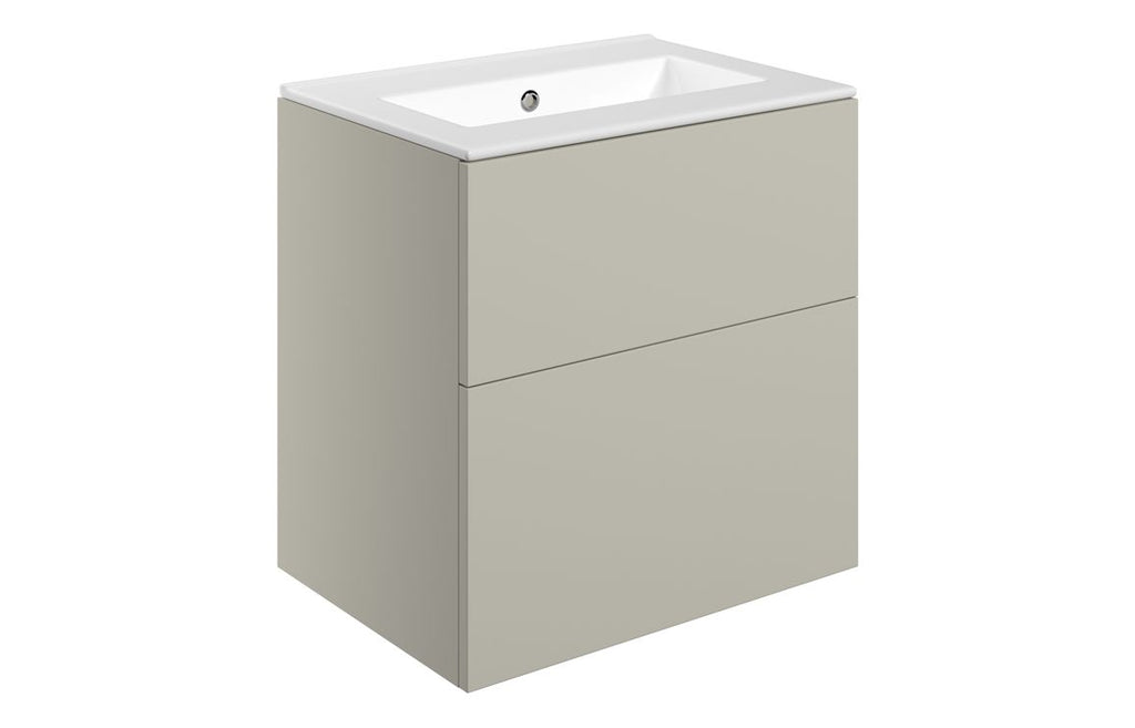 HOTT111323 - Romori 610mm Wall Hung 2 Drawer Basin Unit & 0TH Basin - Matt Latte image