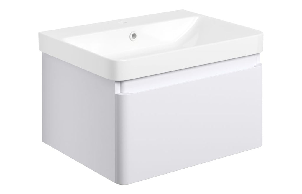 HOTT108928 - Nature 605mm Wall Hung 1 Drawer Basin Unit & Basin - Matt White image