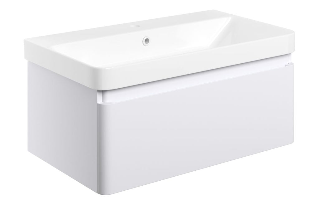 HOTT108929 - Nature 805mm Wall Hung 1 Drawer Basin Unit & Basin - Matt White image