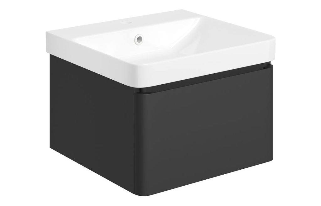 HOTT108933 - Nature 500mm Wall Hung 1 Drawer Basin Unit & Basin - Matt Black image