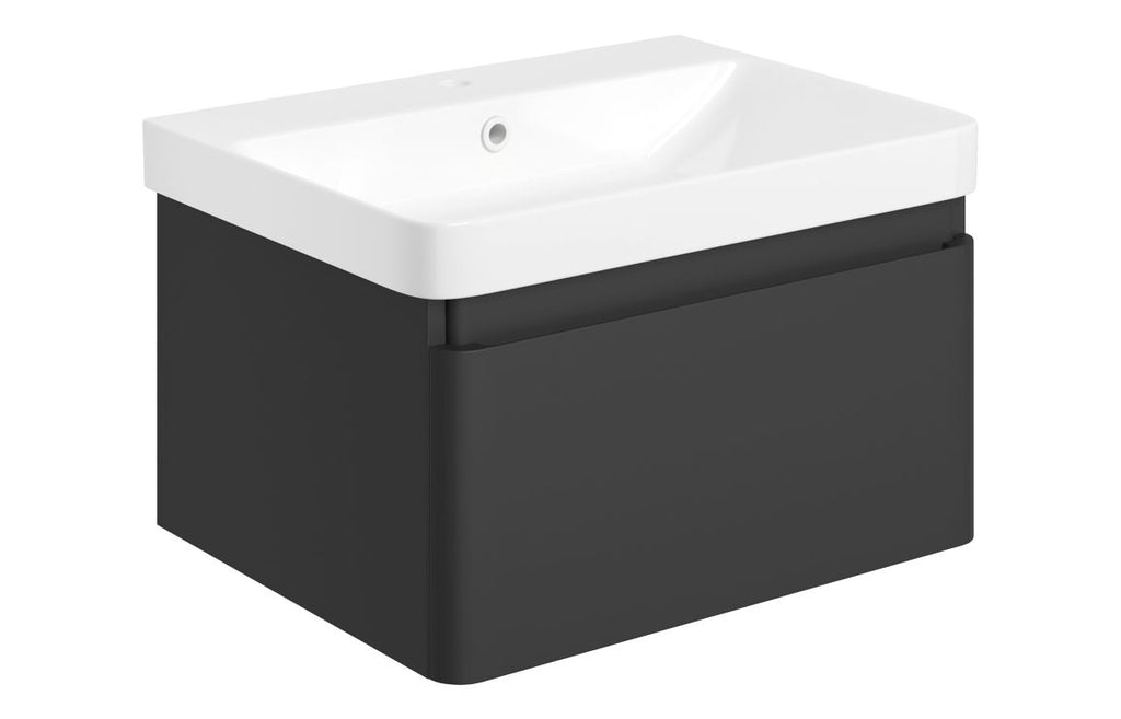 HOTT108934 - Nature 605mm Wall Hung 1 Drawer Basin Unit & Basin - Matt Black image