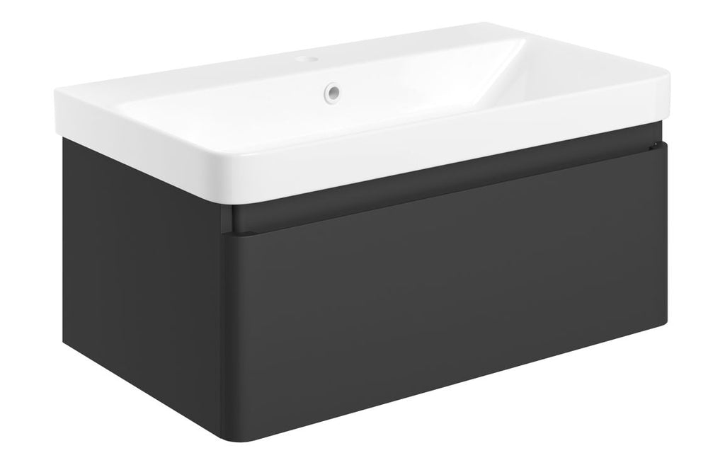 HOTT108935 - Nature 805mm Wall Hung 1 Drawer Basin Unit & Basin - Matt Black image