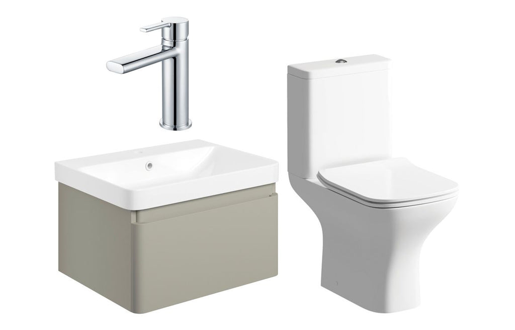 HOTT109051 - Nature 600mm Basin Unit & Close Coupled WC Pack - Matt Latte w/Chrome Finishes image