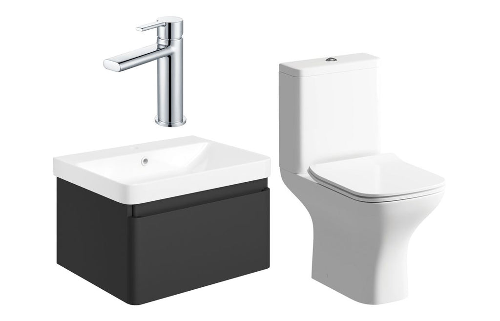HOTT109052 - Nature 600mm Basin Unit & Close Coupled WC Pack - Matt Black w/Chrome Finishes image