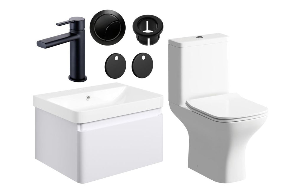 HOTT109058 - Nature 600mm Basin Unit & Close Coupled WC Pack - Matt White w/Black Finishes image